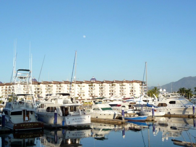 marina vallarta with full moon rising